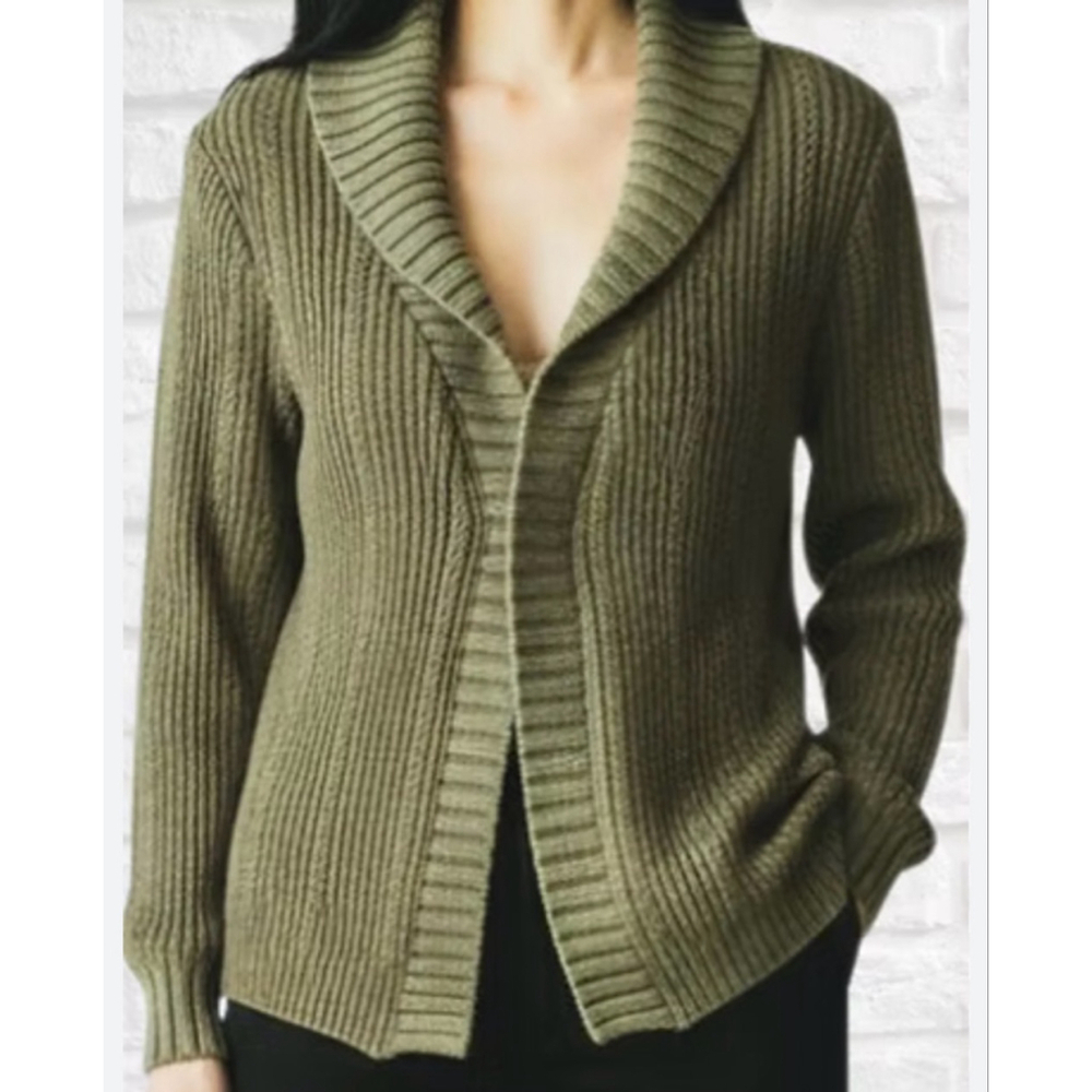 Old Navy Green Ribbed Open Cardigan Sweater M